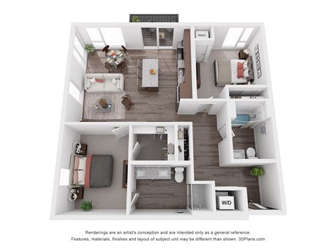 Floor plan for 2 beds, 2 baths, 1093 sqft
